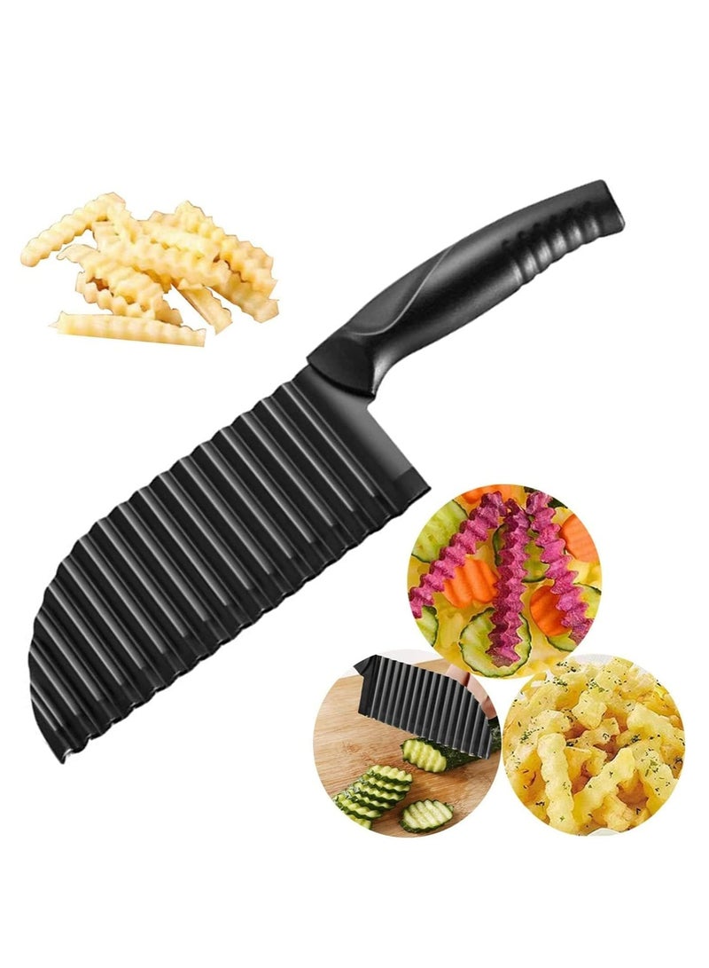 Loquat Stainless Steel Crinkle Potato Vegetable Cutter French Fries Slicer Handheld Chipper Chopper,Kitchen Wavy Blade Cutting Tool - Image 1