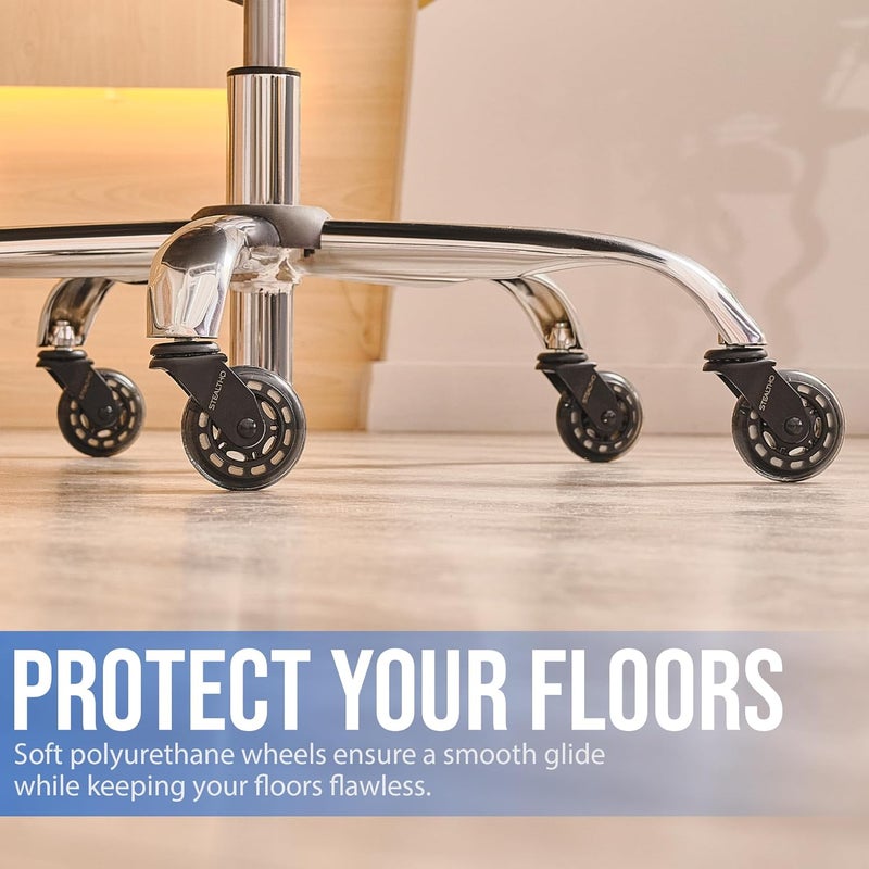 STEALTHO Original Office Chair Wheels Set of 5 - Protect Hardwood Floor & Carpet - Heavy Duty Replacement Casters - Crystal Soft Polyurethane - Standard Fit 7/16" x 7/8" - Image 3