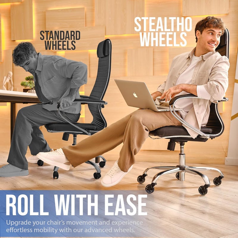 STEALTHO Original Office Chair Wheels Set of 5 - Protect Hardwood Floor & Carpet - Heavy Duty Replacement Casters - Crystal Soft Polyurethane - Standard Fit 7/16" x 7/8" - Image 4