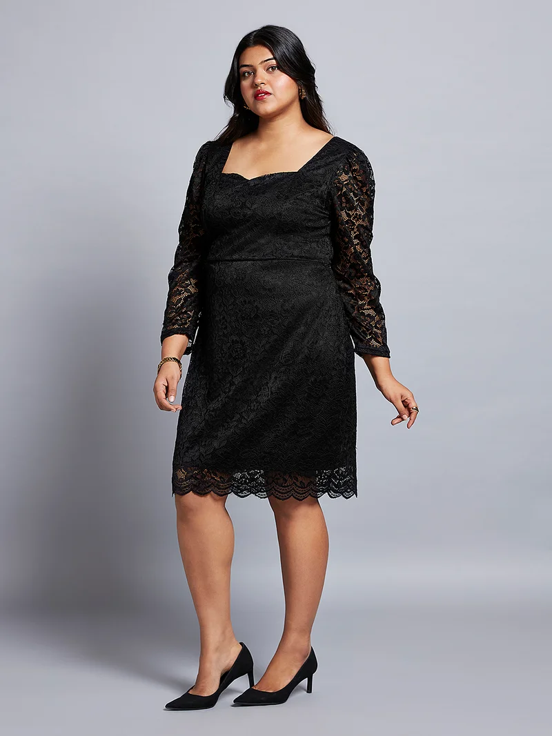 globus Gloplus Women Sweetheart Neck Floral Lace Scalloped Hem Plus Size Sheath Party Dress