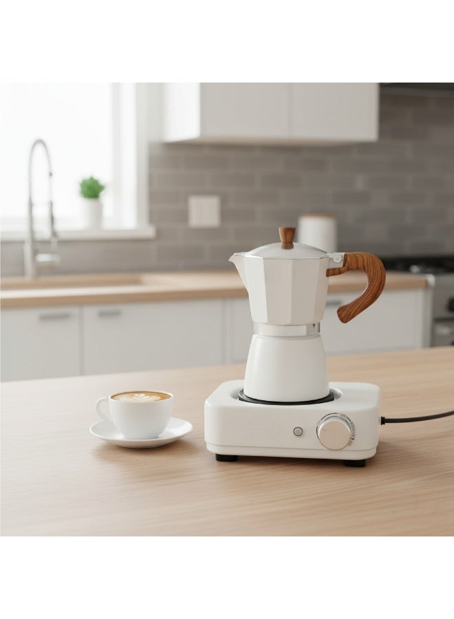 DLC Electric Moka Coffee Maker, 300ml / 6 Cups, 500W Fast Heat, Adjustable Temperature Control, White & Wood Design – Model DLC-7336 300 ml 500 W DLC-7336 White - Image 4