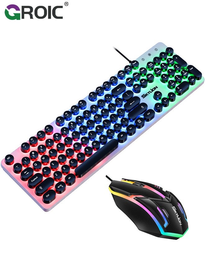 GROIC Gaming Keyboard and Mouse Set, LED Backlit Mechanical Feel Business Office Keyboard Colorful Breathing Backlit Gaming Mouse for Working or Primer Gaming, Office Device - Image 1