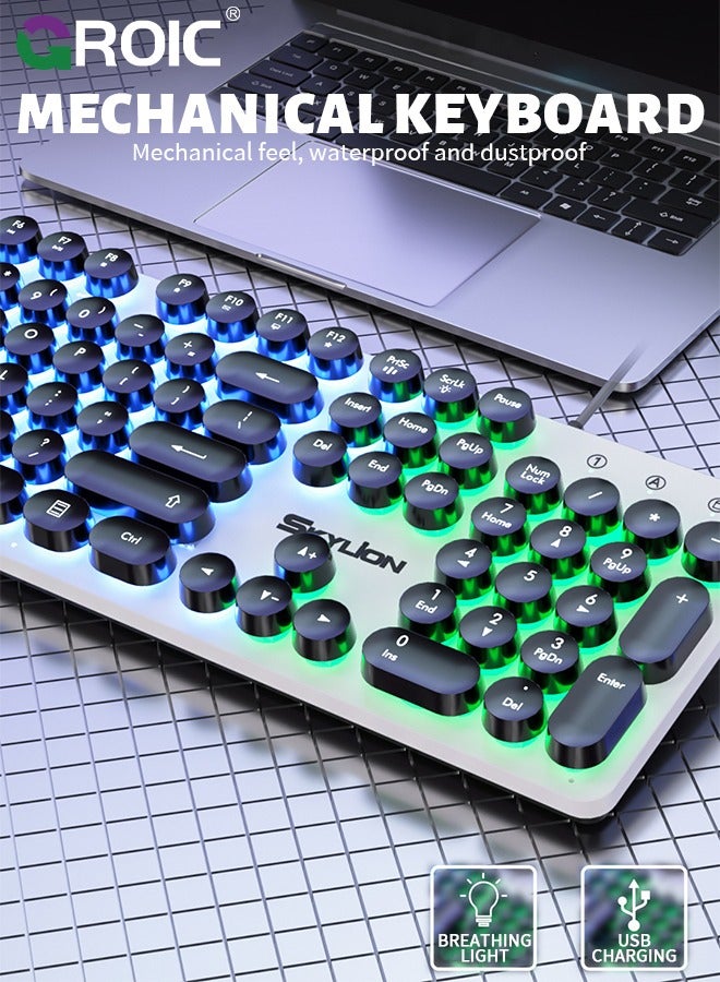 GROIC Gaming Keyboard and Mouse Set, LED Backlit Mechanical Feel Business Office Keyboard Colorful Breathing Backlit Gaming Mouse for Working or Primer Gaming, Office Device - Image 2