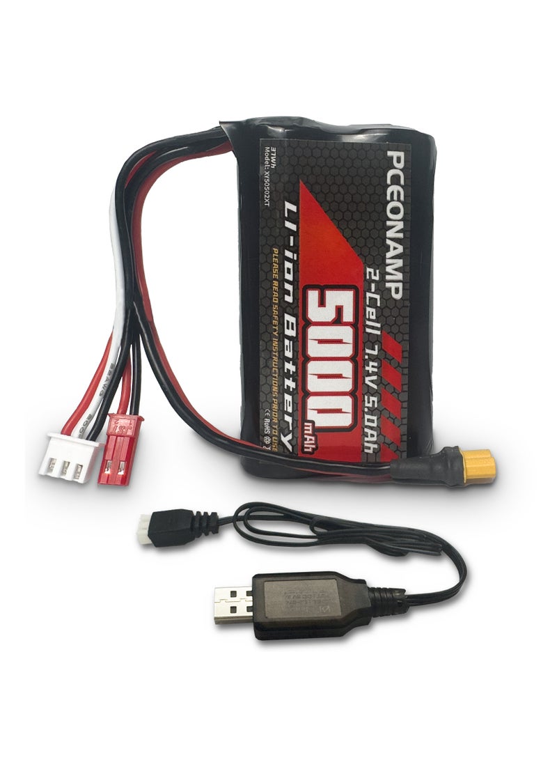 PCEONAMP TX16S Battery 5000mAh 2S 7.4V with JST-XH, JST Plug and XT30 Plug Fit for Transmitter TX16s RC4GS, RC6GS 1 Pack with 1 USB Charger - Image 1