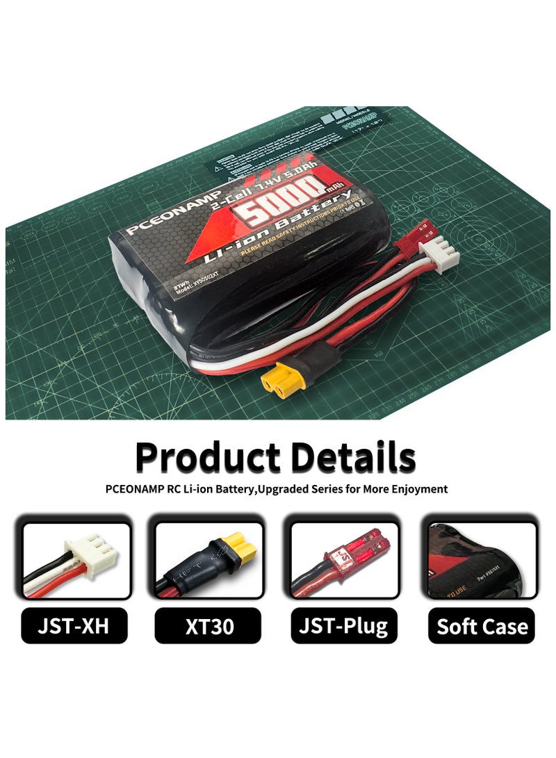 PCEONAMP TX16S Battery 5000mAh 2S 7.4V with JST-XH, JST Plug and XT30 Plug Fit for Transmitter TX16s RC4GS, RC6GS 1 Pack with 1 USB Charger - Image 4