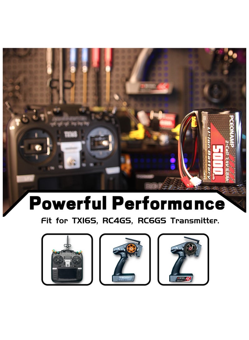 PCEONAMP TX16S Battery 5000mAh 2S 7.4V with JST-XH, JST Plug and XT30 Plug Fit for Transmitter TX16s RC4GS, RC6GS 1 Pack with 1 USB Charger - Image 5