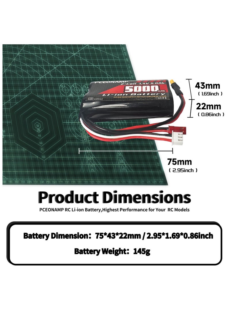 PCEONAMP TX16S Battery 5000mAh 2S 7.4V with JST-XH, JST Plug and XT30 Plug Fit for Transmitter TX16s RC4GS, RC6GS 1 Pack with 1 USB Charger - Image 2