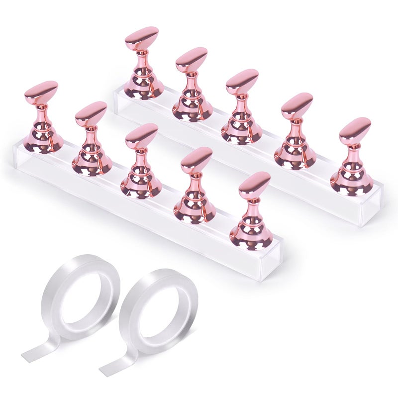 JUSTOTRY 2 Sets Pink Nail Painting Practice Stand With 1M Doublesided Tape Acrylic Fake Nail Art Holder For Press Ons Magnetic Nail Display Design Tools Kit Accessories For Home Diy Salon Supplies - Image 2
