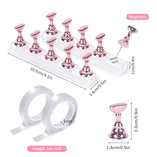 JUSTOTRY 2 Sets Pink Nail Painting Practice Stand With 1M Doublesided Tape Acrylic Fake Nail Art Holder For Press Ons Magnetic Nail Display Design Tools Kit Accessories For Home Diy Salon Supplies - Image 3