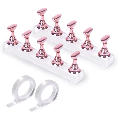 JUSTOTRY 2 Sets Pink Nail Painting Practice Stand With 1M Doublesided Tape Acrylic Fake Nail Art Holder For Press Ons Magnetic Nail Display Design Tools Kit Accessories For Home Diy Salon Supplies - Image 1