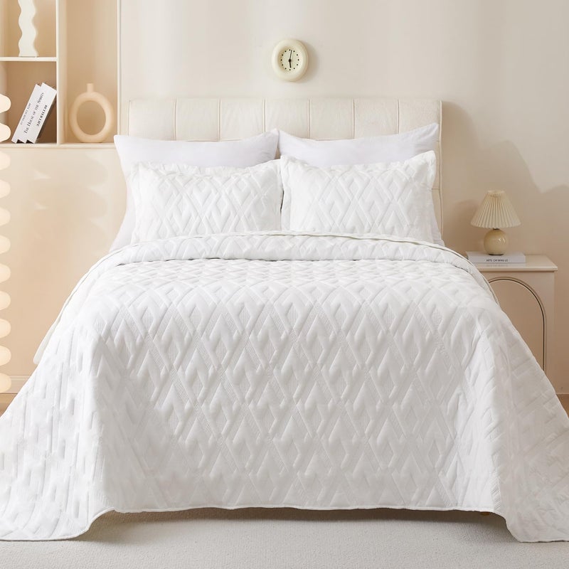 Cmfshape Queen Quilt Bedding Set,3 Pieces 92"x96" Diamond Embroidery Quilt Set,Lightweight Soft Quilt Set for All Seasons,Soft Bedspread Reversible Coverlet(Ivory,92"x96") - Image 2