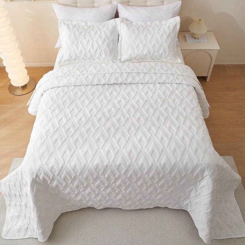 Cmfshape Queen Quilt Bedding Set,3 Pieces 92"x96" Diamond Embroidery Quilt Set,Lightweight Soft Quilt Set for All Seasons,Soft Bedspread Reversible Coverlet(Ivory,92"x96") - Image 4