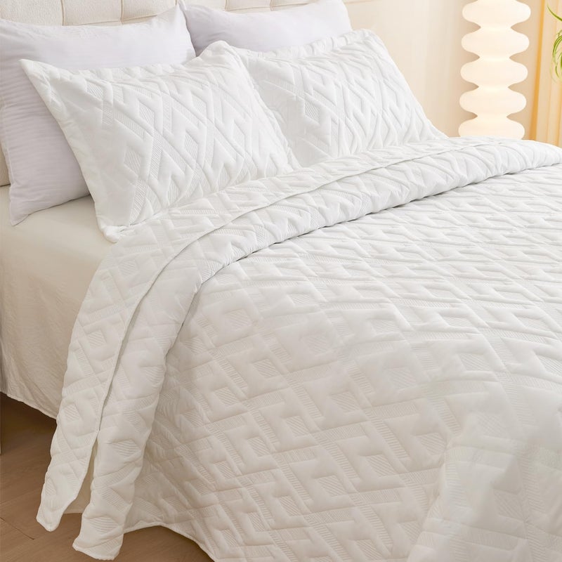 Cmfshape Queen Quilt Bedding Set,3 Pieces 92"x96" Diamond Embroidery Quilt Set,Lightweight Soft Quilt Set for All Seasons,Soft Bedspread Reversible Coverlet(Ivory,92"x96") - Image 5