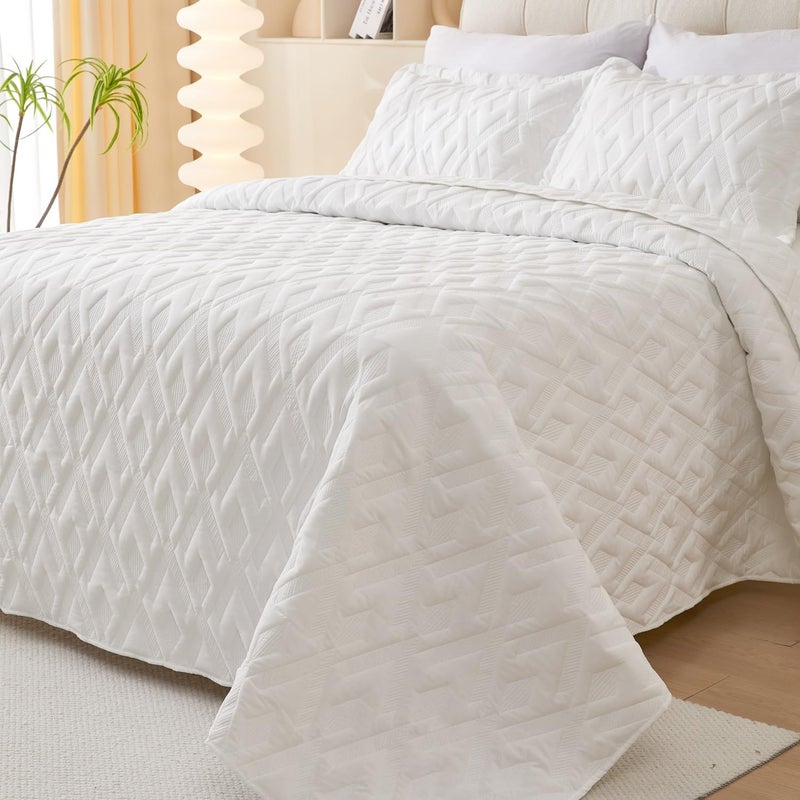 Cmfshape Queen Quilt Bedding Set,3 Pieces 92"x96" Diamond Embroidery Quilt Set,Lightweight Soft Quilt Set for All Seasons,Soft Bedspread Reversible Coverlet(Ivory,92"x96") - Image 1