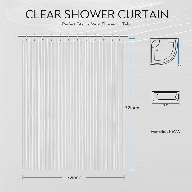 FGY Shower Curtain Liner 72" x 72" PEVA Plastic Shower Curtain with 12 Metal Grommet for Bathroom (Clear) - Image 5