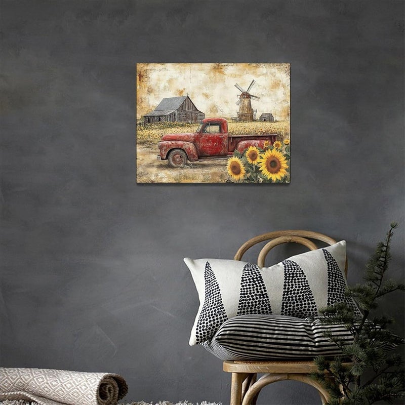 Fuzawet Rustic Red Truck Canvas Wall Art - Image 2