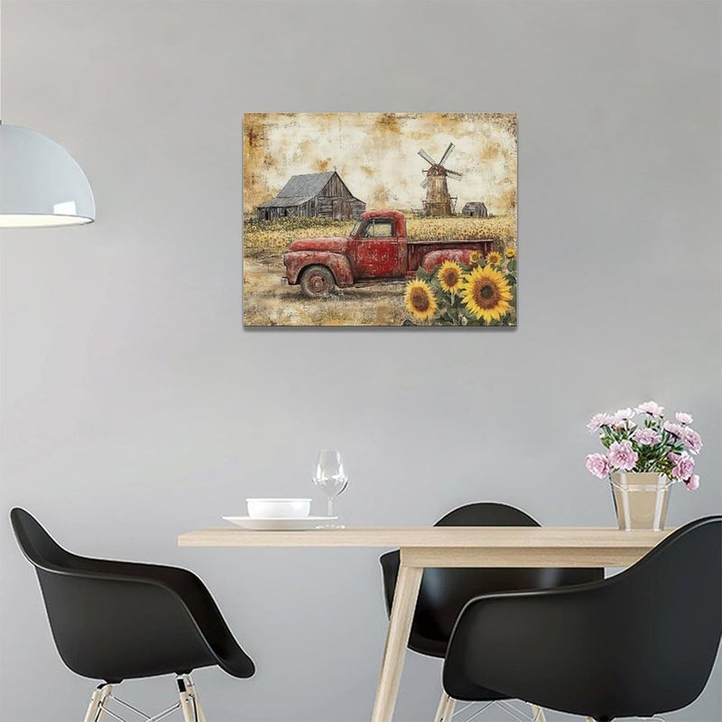 Fuzawet Rustic Red Truck Canvas Wall Art - Image 3