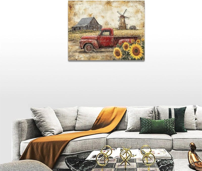 Fuzawet Rustic Red Truck Canvas Wall Art - Image 4