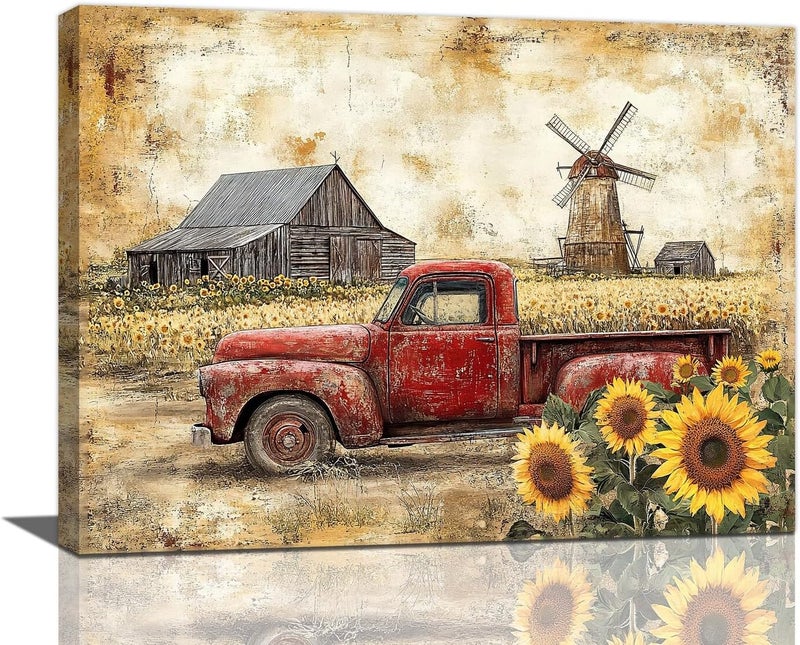 Fuzawet Rustic Red Truck Canvas Wall Art - Image 1