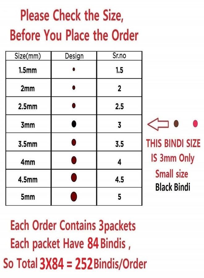 فاما ملصقات بيندي صغيرة سوداء مستديرة من فاما، كومكوم بينديا، للاستخدام اليومي على الجبهة، تشوتي كالي بيندي للنساء والفتيات - 252 ملصقًا - Image 3