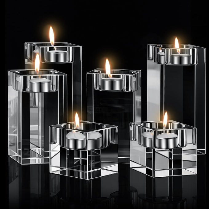 6 PCS CRYSTAL TEA LIGHT CANDLE HOLDERS GLASS VOTIVE CANDLE STANDS SQUARE CANDLESTICK HOLDERS FOR WEDDING DINING LIVING ROOM CENTERPIECE DECORATIONS 157 315 394