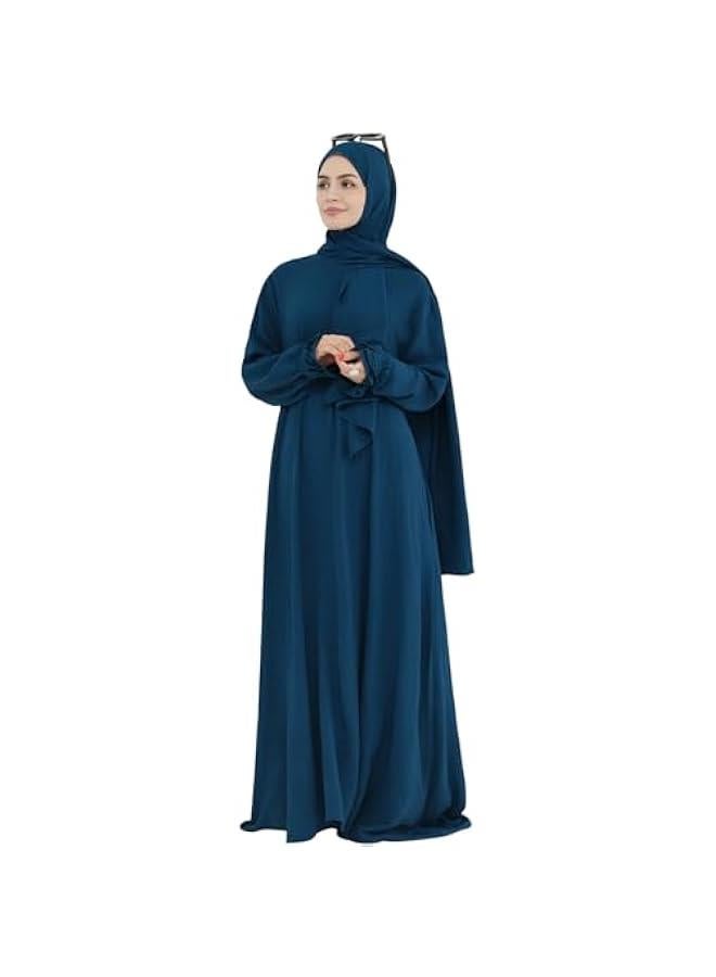 Arabest Women Muslim Dress Middle East Arabian Robe Islamic Modest Dress with Hijab Scarf Lace Sleeve Flowy Abaya Dress - Image 1