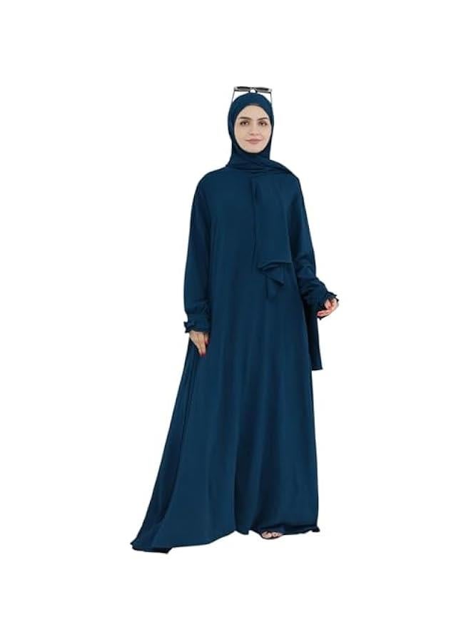 Arabest Women Muslim Dress Middle East Arabian Robe Islamic Modest Dress with Hijab Scarf Lace Sleeve Flowy Abaya Dress - Image 2