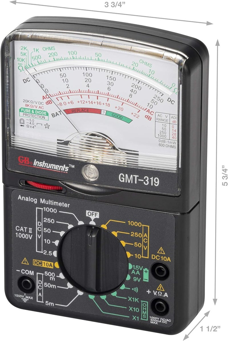 Gardner Bender GMT-319 Analog Multimeter Tester with 7 Functions and 19 Ranges, 1000V, Black - Image 4