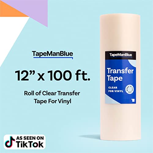 TapeManBlue Clear Transfer Tape for Vinyl - 12" x 100' Roll, Made in USA, Premium Vinyl Transfer Tape with Medium to High Tack Adhesive for Crafts, Decals & Letters - Image 2