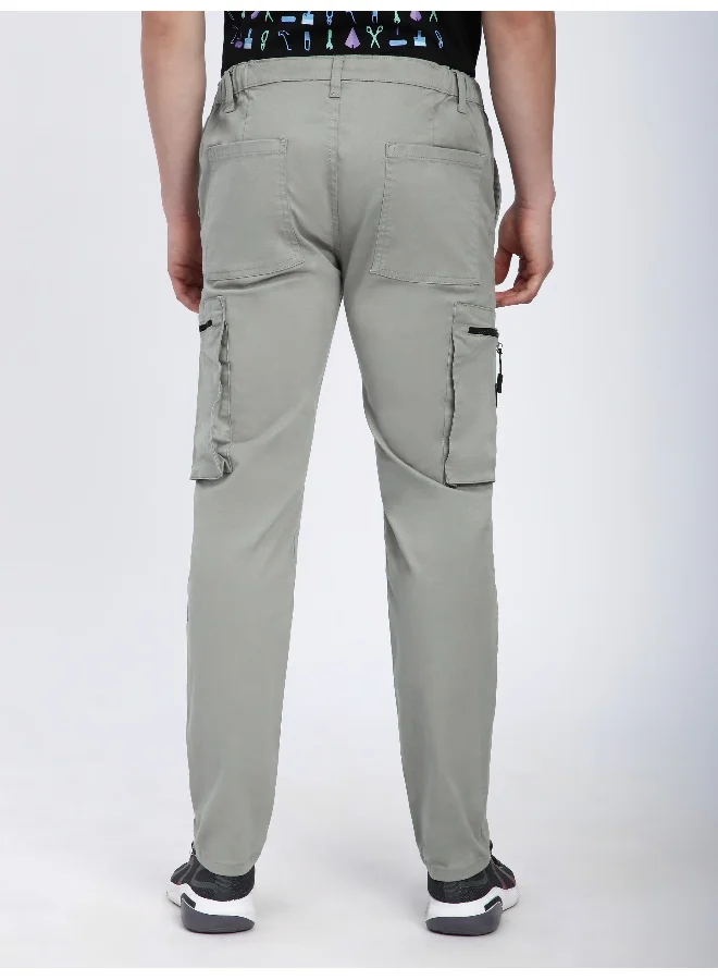Beyoung Light Grey Slant Zipper Pocket Cargo Pants for men's