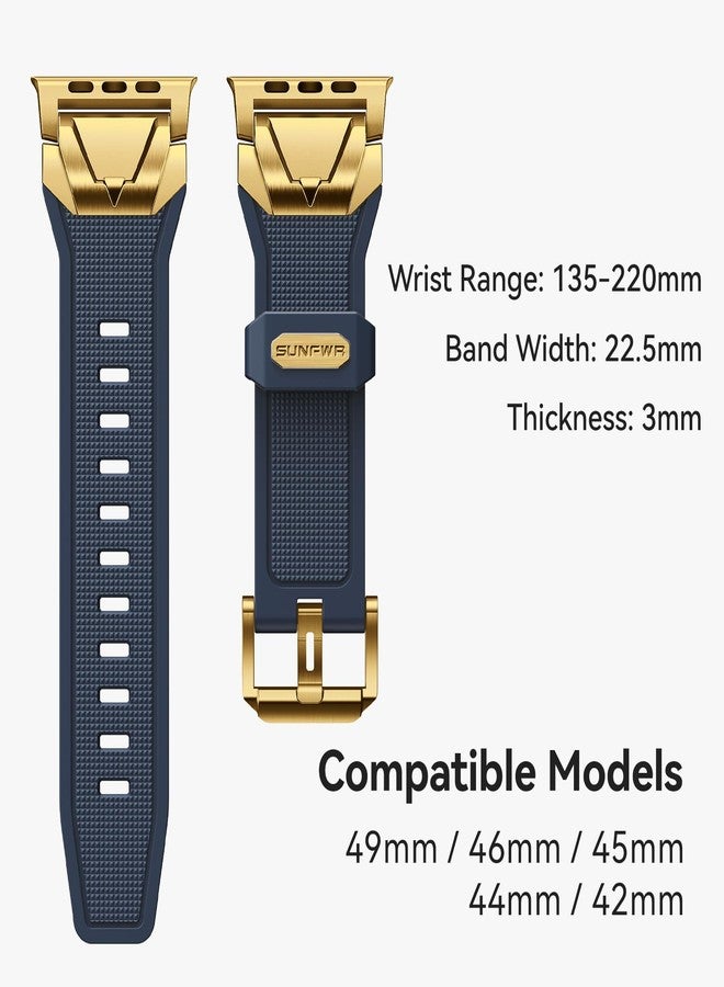 SUNFWR Compatible with Apple Watch Band Ultra 3/2/1 49mm 46mm 45mm 44mm 42mm Men, Rugged Silicone Rubber Sport Strap with Metal Connector for iWatch SE 3/2/1 Series 11 10 9 8 7 6 5 4 3 2 1 (Dark Blue - Image 3