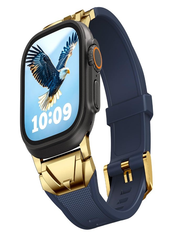 SUNFWR Compatible with Apple Watch Band Ultra 3/2/1 49mm 46mm 45mm 44mm 42mm Men, Rugged Silicone Rubber Sport Strap with Metal Connector for iWatch SE 3/2/1 Series 11 10 9 8 7 6 5 4 3 2 1 (Dark Blue - Image 2