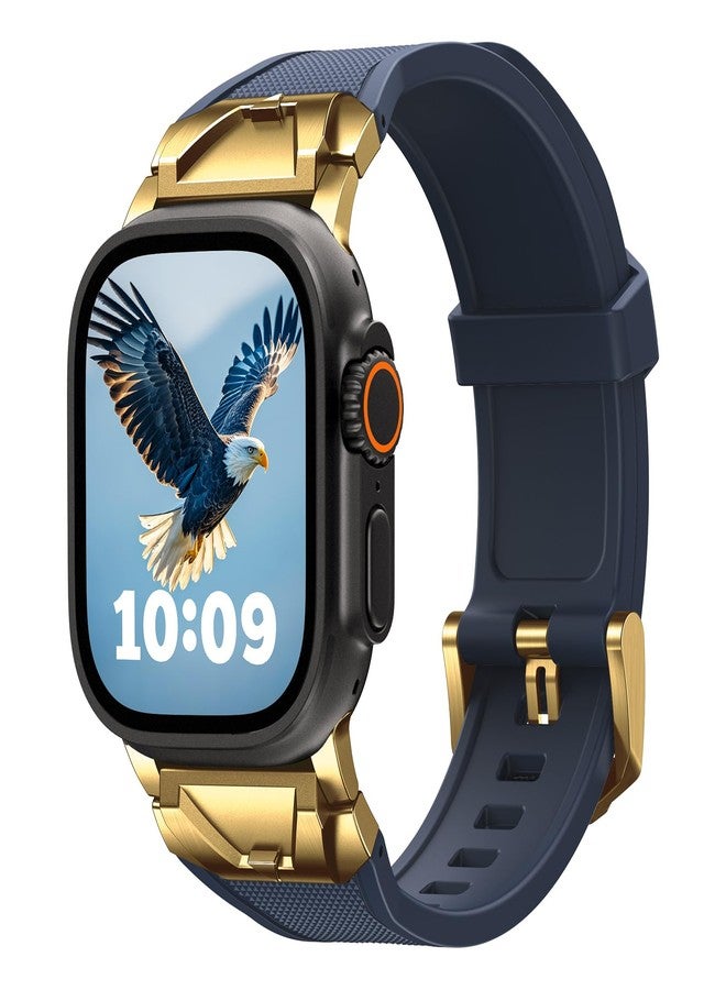 SUNFWR Compatible with Apple Watch Band Ultra 3/2/1 49mm 46mm 45mm 44mm 42mm Men, Rugged Silicone Rubber Sport Strap with Metal Connector for iWatch SE 3/2/1 Series 11 10 9 8 7 6 5 4 3 2 1 (Dark Blue - Image 1