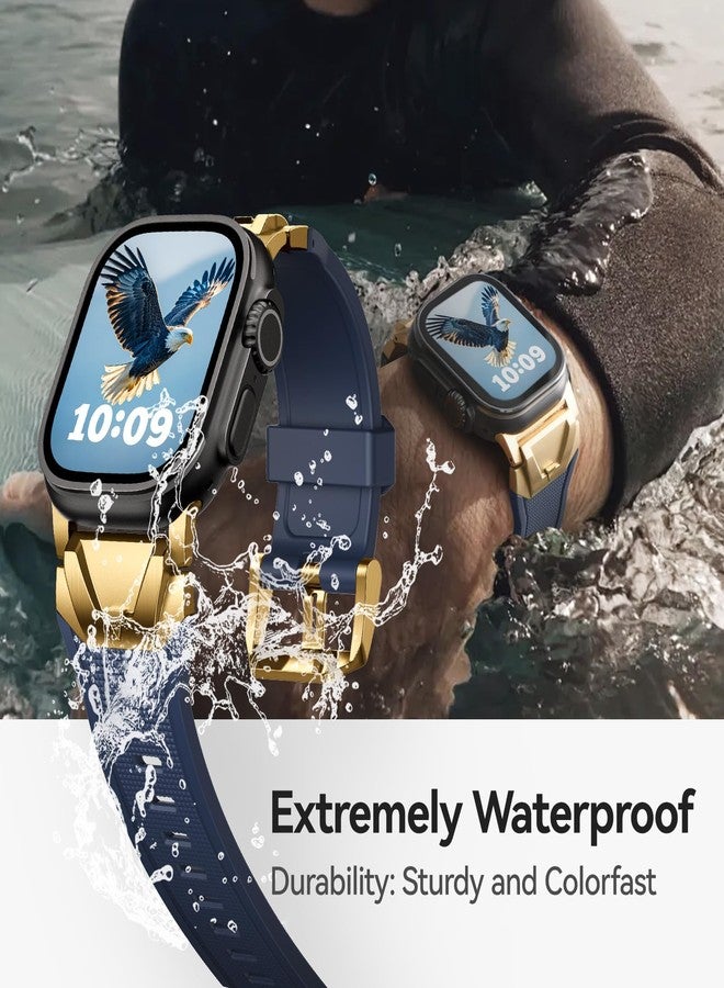 SUNFWR Compatible with Apple Watch Band Ultra 3/2/1 49mm 46mm 45mm 44mm 42mm Men, Rugged Silicone Rubber Sport Strap with Metal Connector for iWatch SE 3/2/1 Series 11 10 9 8 7 6 5 4 3 2 1 (Dark Blue - Image 5