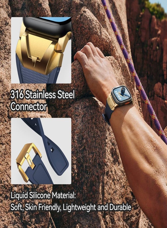 SUNFWR Compatible with Apple Watch Band Ultra 3/2/1 49mm 46mm 45mm 44mm 42mm Men, Rugged Silicone Rubber Sport Strap with Metal Connector for iWatch SE 3/2/1 Series 11 10 9 8 7 6 5 4 3 2 1 (Dark Blue - Image 4