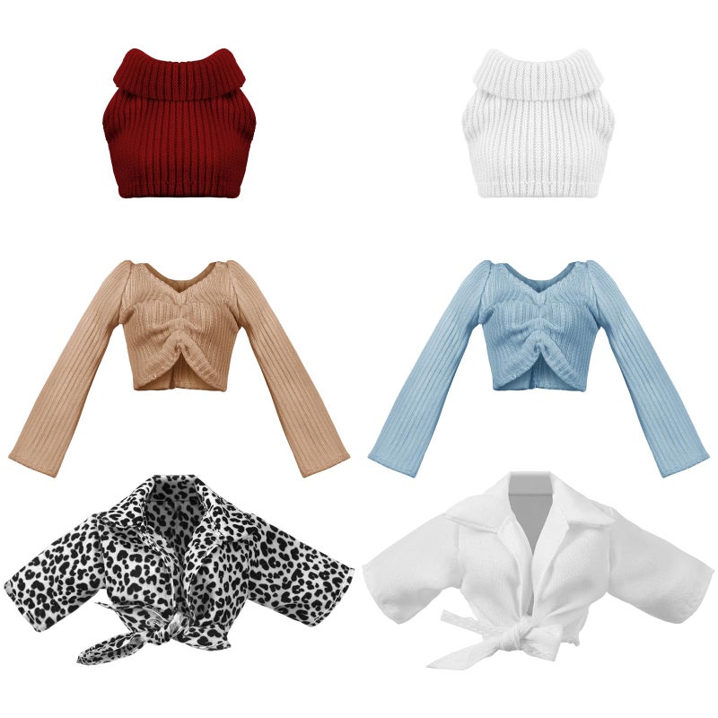 Bencailor 6 Pcs Doll Clothes for 118 Inch Doll Clothing Outfit Accessories Winter Coat Tops Swimwear T Shirt Dress Outfit Birthday GiftRetro StyleMedium Color - Image 2