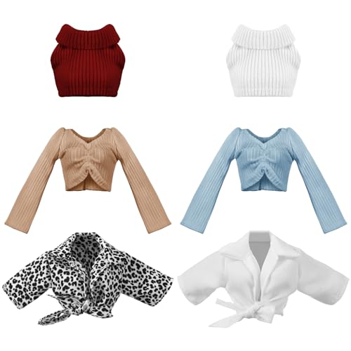 Bencailor 6 Pcs Doll Clothes for 118 Inch Doll Clothing Outfit Accessories Winter Coat Tops Swimwear T Shirt Dress Outfit Birthday GiftRetro StyleMedium Color - Image 1