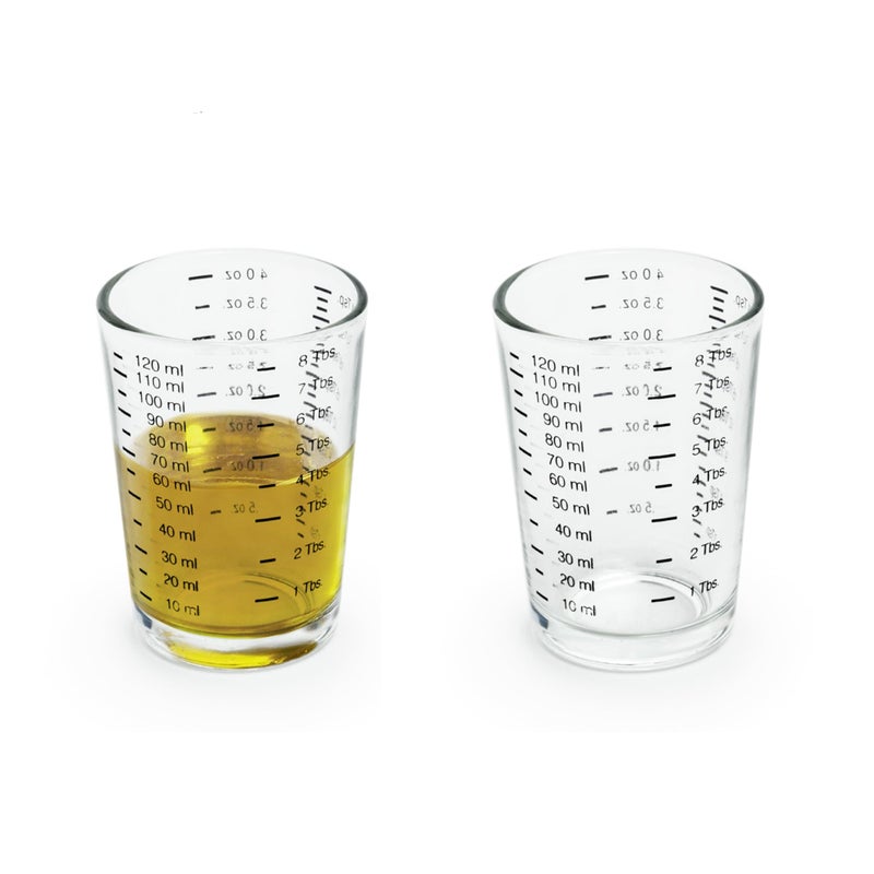 Fox Run Fox Run Mini MultiPurpose Liquid and Dry Measuring Shot Glass Set of 2 4Ounce Cups Clear Small