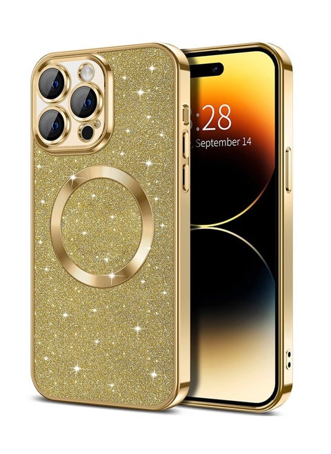 iPhone 14 Pro Max Case Glitter, Clear Magnetic Phone Cases with Camera Lens Protector [Compatible with MagSafe] Bling Sparkle Plating Soft TPU Slim Shockproof Protective Cover Women