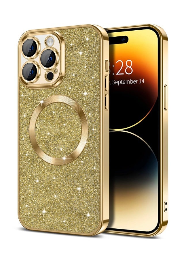 ShebSheb - iPhone 14 Pro Max Case Glitter, Clear Magnetic Phone Cases with Camera Lens Protector [Compatible with MagSafe] Bling Sparkle Plating Soft TPU Slim Shockproof Protective Cover Women - Image 1