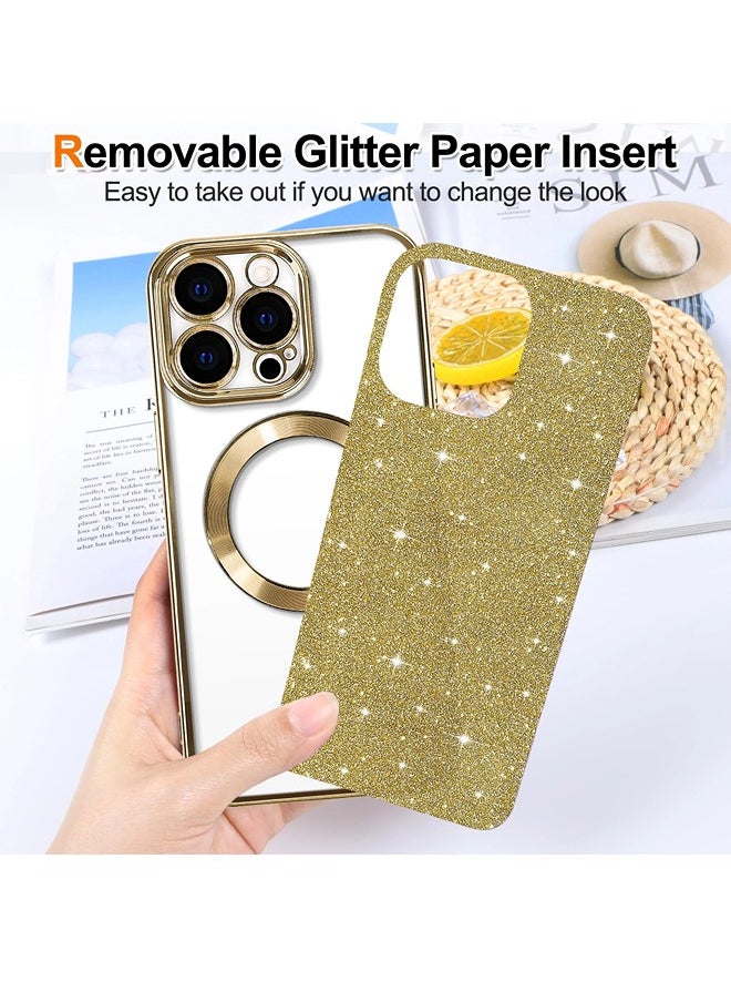 ShebSheb - iPhone 14 Pro Max Case Glitter, Clear Magnetic Phone Cases with Camera Lens Protector [Compatible with MagSafe] Bling Sparkle Plating Soft TPU Slim Shockproof Protective Cover Women - Image 1