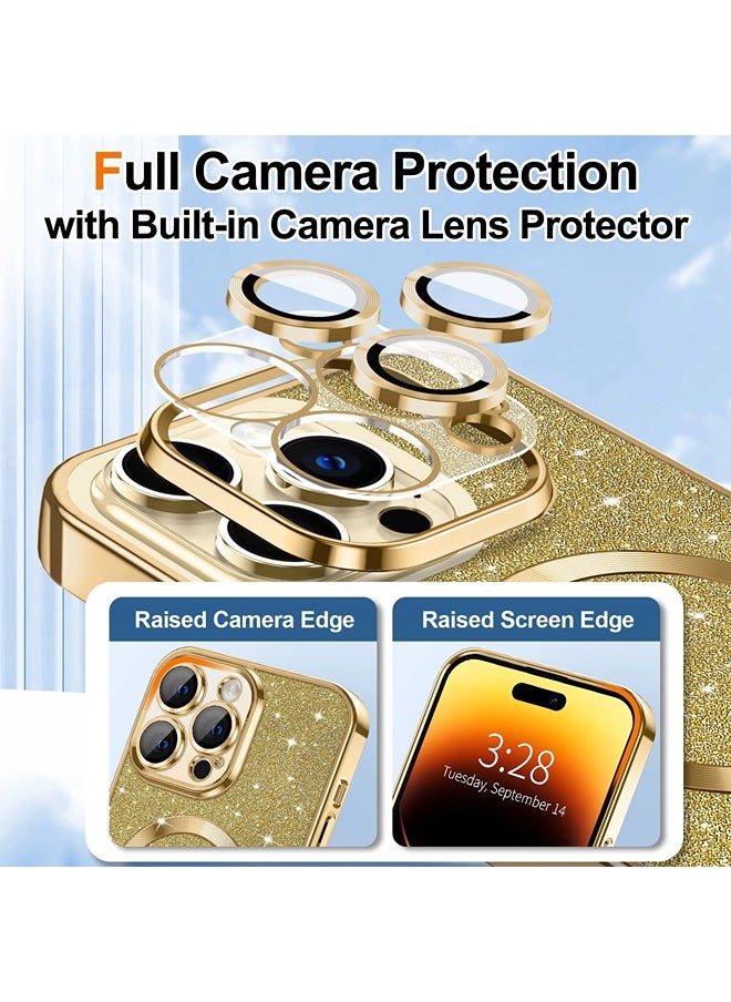 ShebSheb - iPhone 14 Pro Max Case Glitter, Clear Magnetic Phone Cases with Camera Lens Protector [Compatible with MagSafe] Bling Sparkle Plating Soft TPU Slim Shockproof Protective Cover Women - Image 1