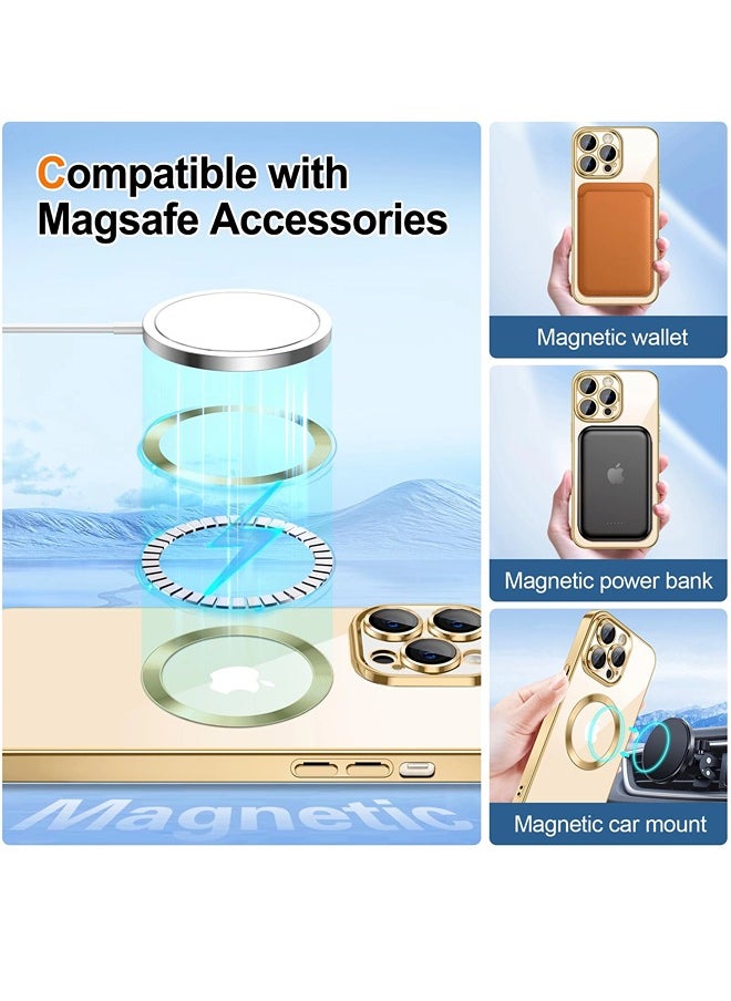 ShebSheb - iPhone 14 Pro Max Case Glitter, Clear Magnetic Phone Cases with Camera Lens Protector [Compatible with MagSafe] Bling Sparkle Plating Soft TPU Slim Shockproof Protective Cover Women - Image 1