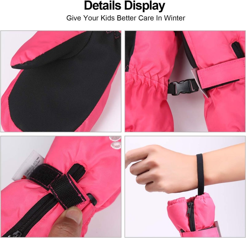 7-Mi Kids Mitten Winter, Snow Gloves for Skiing & Snowboarding Lined Warm Long Cuff with String for 4-6 Years Boys & Girls - Image 5