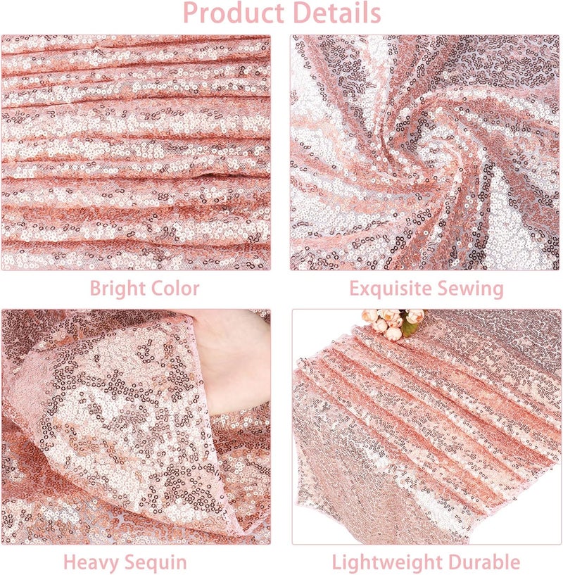 klarako 10 Packs Sequin Table Runner and 10 Packs Tablecloth, 12 x108 Inch Rose Gold Table Runner 54 x108 Inch Rectangle Disposable Plastic Table Cloths Table Cover for Party Birthday Wedding Table Decoration - Image 3