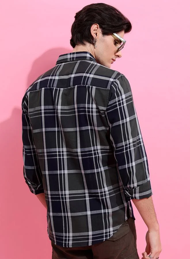 HIGHLANDER Checkered Slim Fit Shirt with Pocket by Styli
