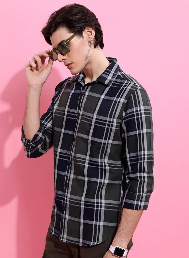 HIGHLANDER Checkered Slim Fit Shirt with Pocket by Styli