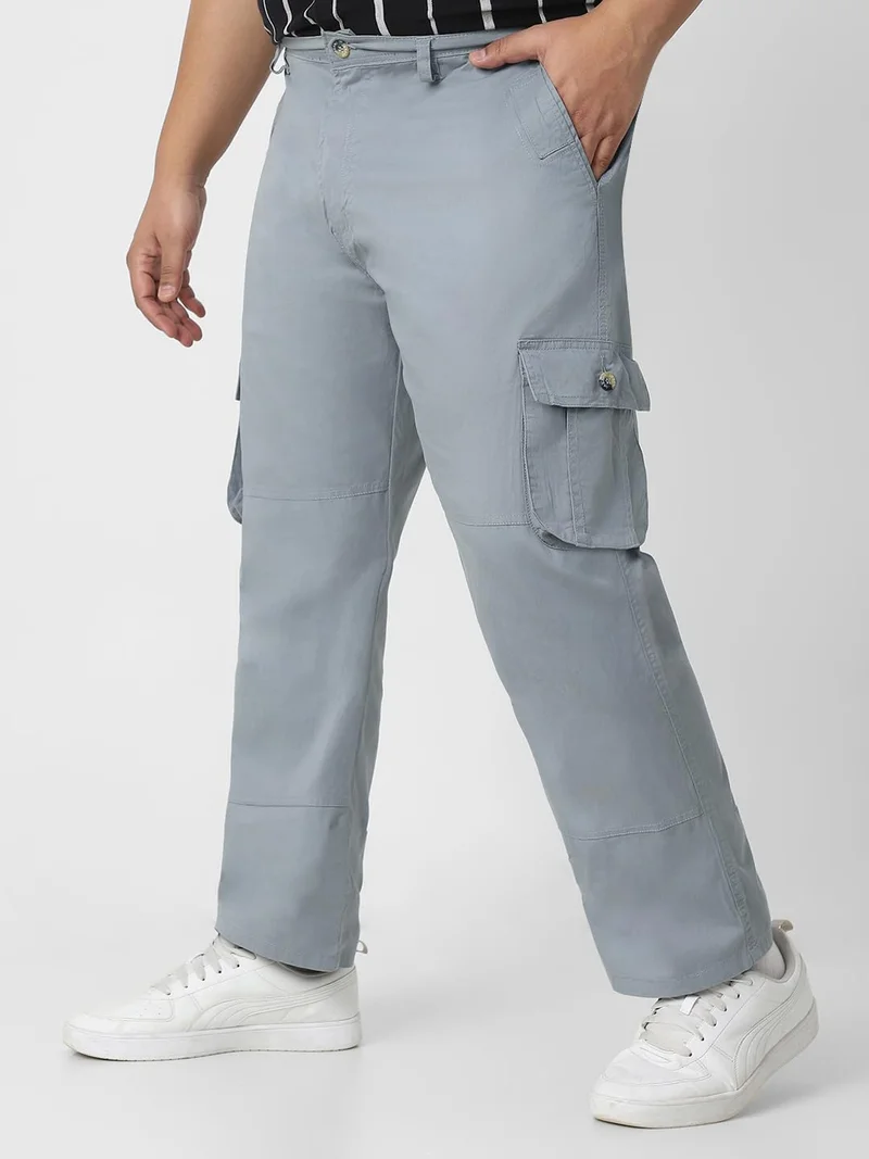 Urbano Fashion  Urbano Plus Men's Light Blue Regular Fit Solid Cargo Chino Pant with 6 Pockets for Men | Best Price UAE