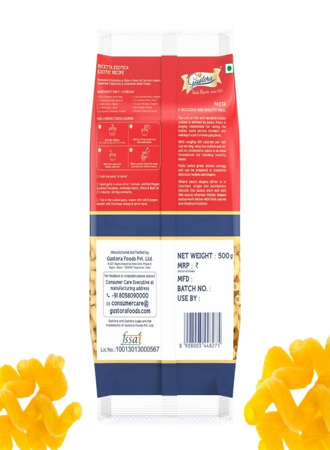 Gustora Healthy Amori & Pipe Rigate Pasta I Durum Wheat Semolina I Rich In Protein & Fibre I Zero Cholesterol I Vegetarian I No Trans - Fat I Cooking Time 10 Min - (500 Gm X 2) - Image 3