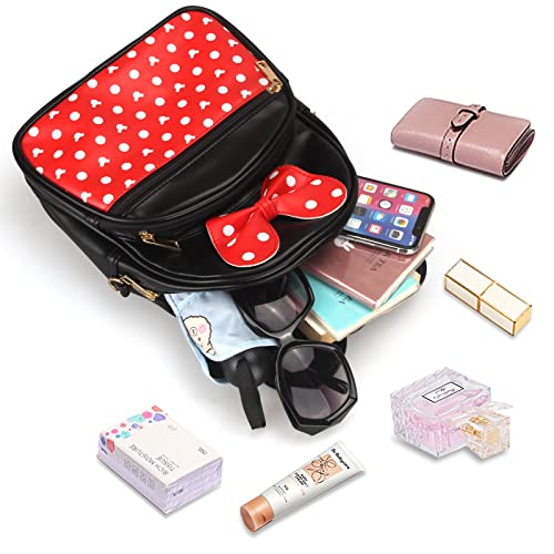 Dksyee Cute Red Backpack for Girl Bowknot Polka Dot Mini Mouse Leather Backpacks for Toddler Little Girl Backpack Kids Small Travel Backpacks Convertible Shoulder Bag Purse for Children Daypack - Image 5